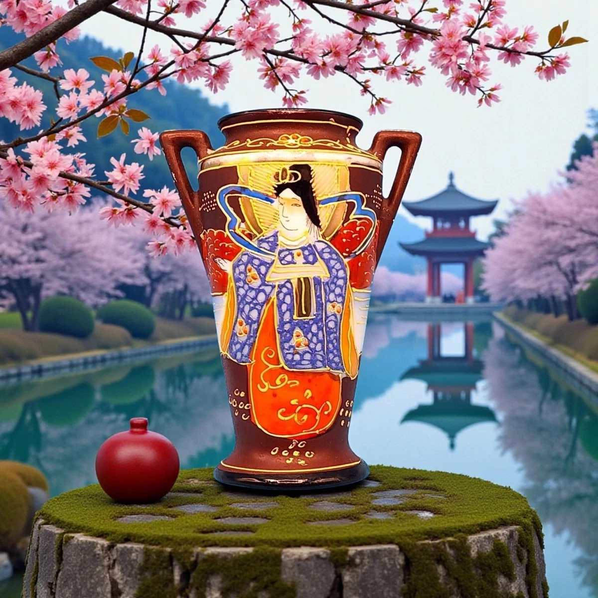 艺妓花瓶日本古董花瓶| eBay