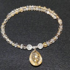 Rutilated Quartz Crystal Pendant Gold Wire Necklace 2.8cm New