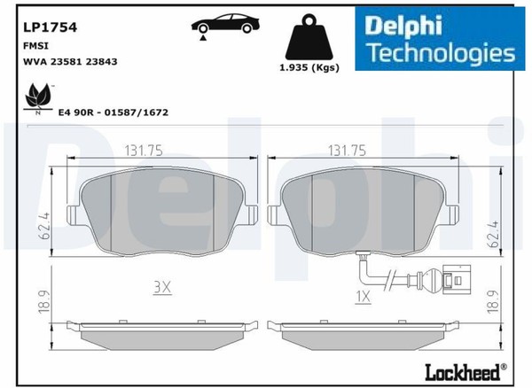 Delphi LP1754 Bremsbelagsatz FüR Scheibenbremse Bremsbelagsatz-image