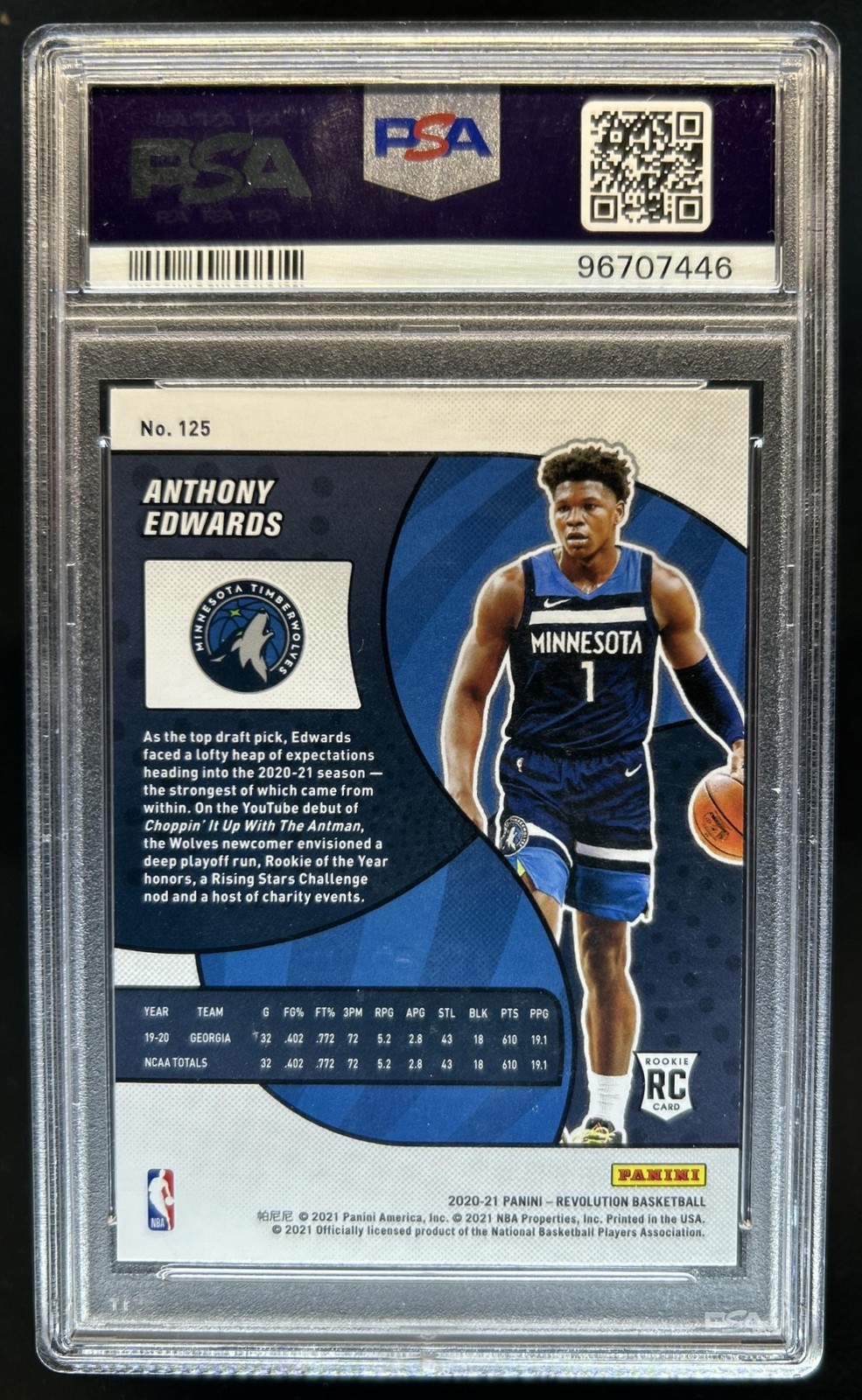 2020-21 Panini Revolution Anthony Edwards RC Rookie #125 Timberwolves PSA 10 view 2