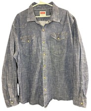 Wrangler Long Sleeve Pearl Snap Button Denim Shirt Mens 2XLarge XXL Rodeo Cowboy