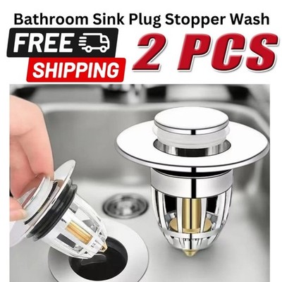 2 PCS Universal Bathroom Sink Stopper Pop-Up Drain Filter Wash Basin Core US