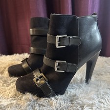 Sam & Libby Black Suede Buckle Ankle Boots Heeled Platform Booties