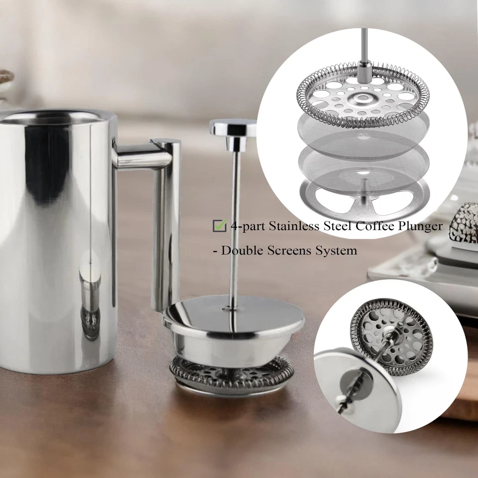 Pequeña prensa francesa de acero inoxidable 12 oz doble filtro cafetera émbolo cafetera cafetera cafetera... Foto 3 de 4