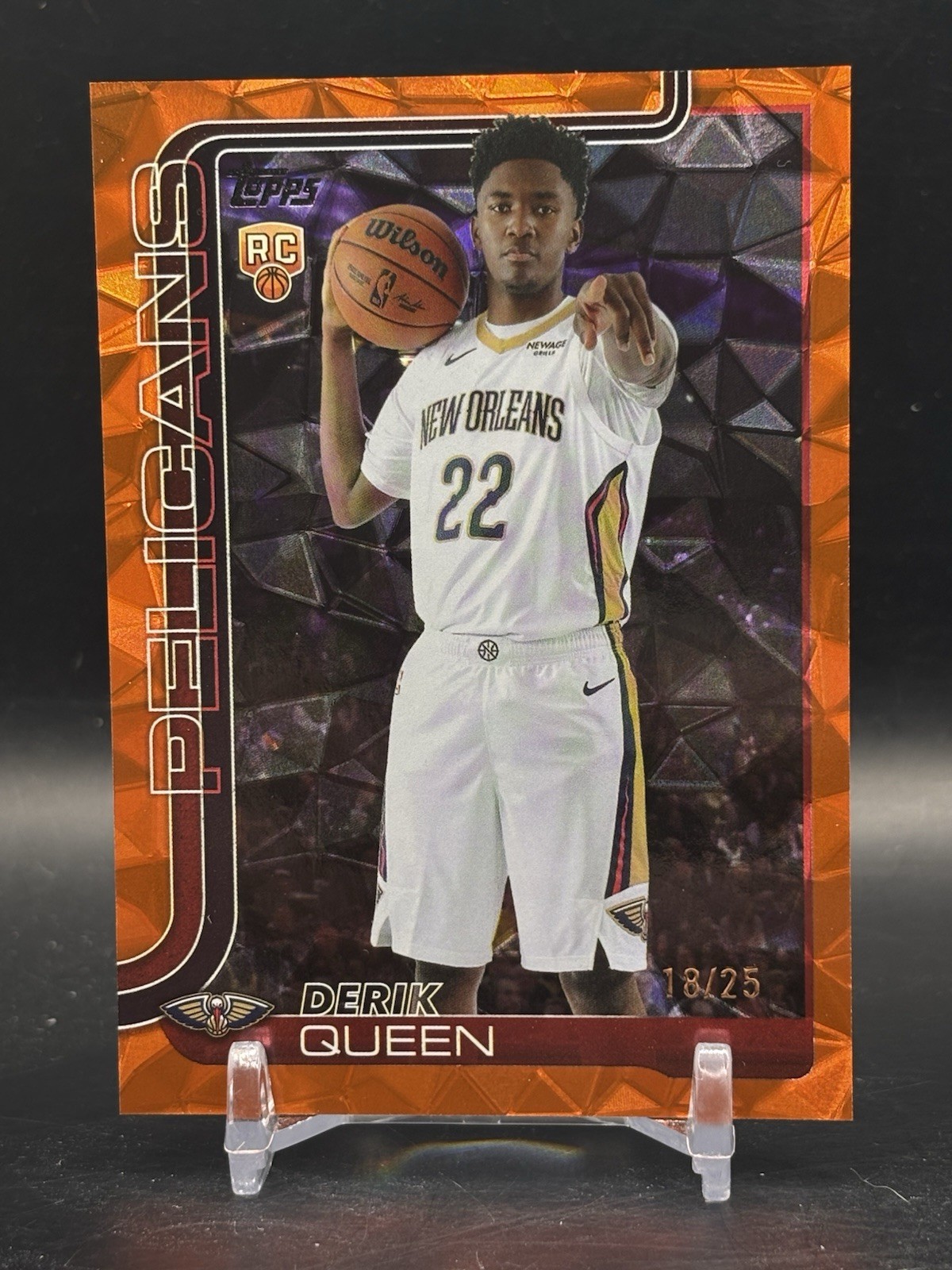 Derik Queen - 2025-26 Topps Basketball Diamante Orange /25 #213 RC SP Pelicans