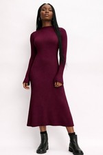 Everlane The Ribbed Mock Neck Stretch Midi Dress in Wine Size Small NWT