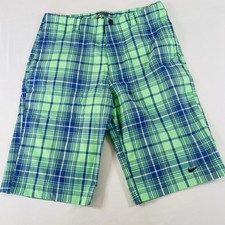 Nike Golf Tour Performance Green And Blue Plaid Shorts Youth Size L