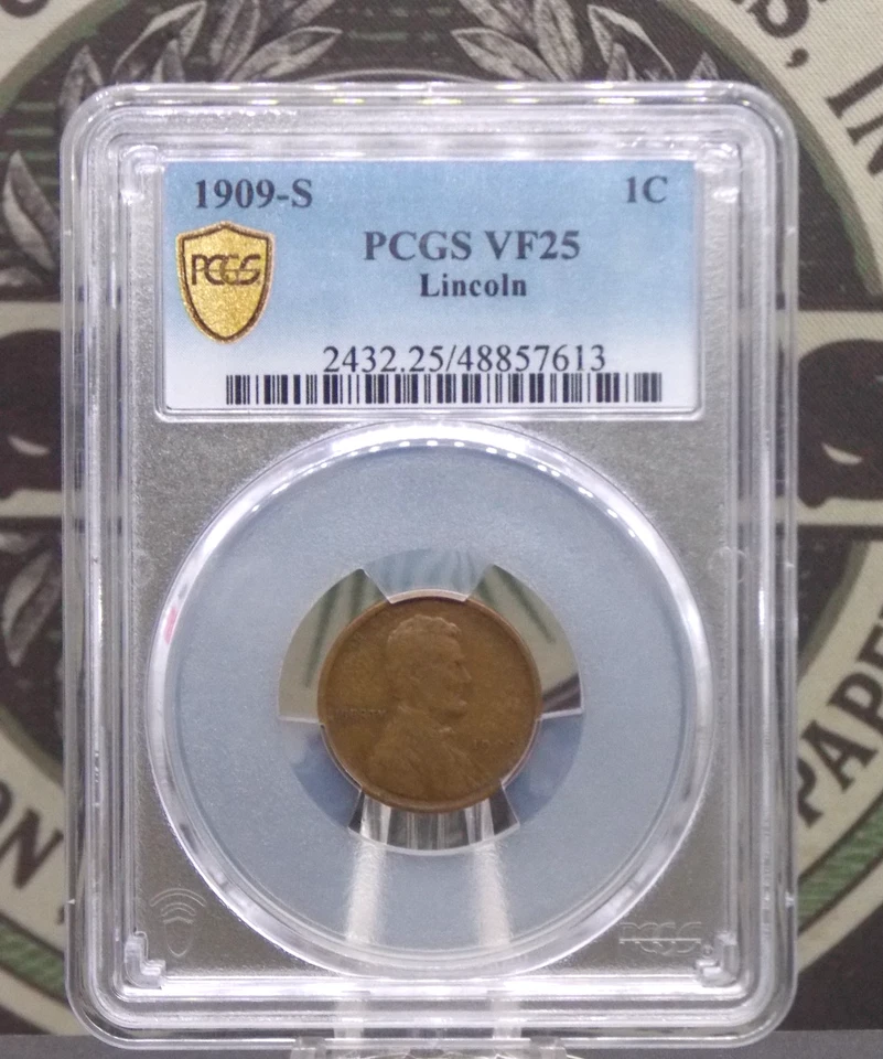 1909 "S" Lincoln WHEAT Cent 1c PCGS VF25 #613 Very Fine San Francisco ECC&C, Inc - Image 3 of 4