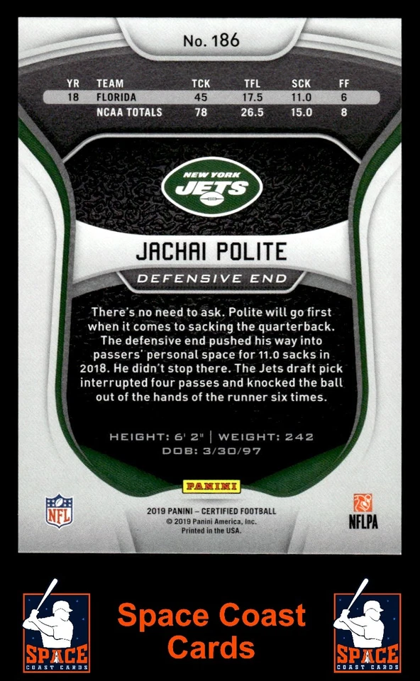 2019 Panini Certified Jachai Polite #186 /399 - Image 2 of 2