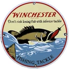 VINTAGE WINCHESTER PORCELAIN FISHING TACKLE SIGN HUNTING SPORT GAS STATION OIL
