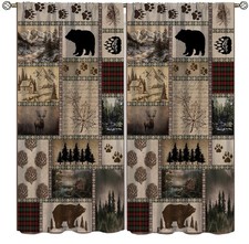 Retro Rusticd Bear Blackout Curtains Cabin Country Farmhouse Vintage Lodge Ro...