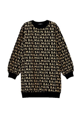 BALMAIN GIRLS ALLOVER PRINT SWEATDRESS GOLD BT1A40 930OR