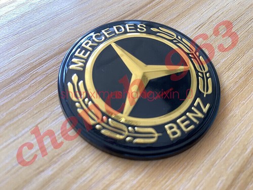 Black Gold Hood Flat Badge Emblem (Paste) For Mercedes Benz A C E S ML CLS 57mm - Picture 6 of 10