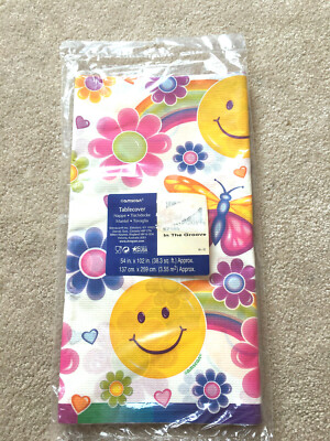 SMILY    ''In the Groove''  Hippie   Party Plastic Tablecover  Waterproof 54 X 102