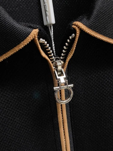 New Salvatore Ferragamo Men Cotton Polo Half Zip Logo Black - Picture 6 of 10