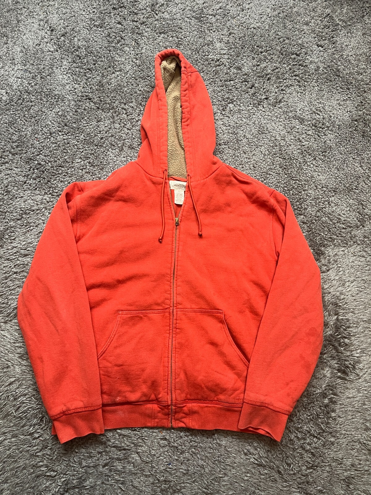 LL Bean Katahdin Iron Works Hoodie Sherpa Lined Sweatshirt Zip Large Red Heavy