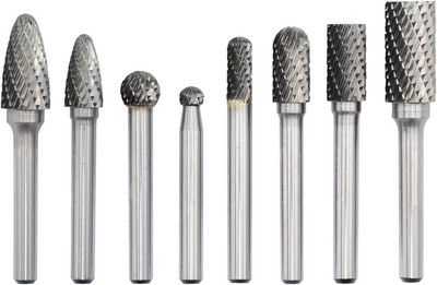 Carbide Burr Set 8Pcs with 1/4''Shank Double Cut Solid Power Tools Tungsten C...
