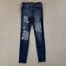 American Eagle Sz 00 Jegging Super Stretch X Skinny Jeans Dark Wash Distressed