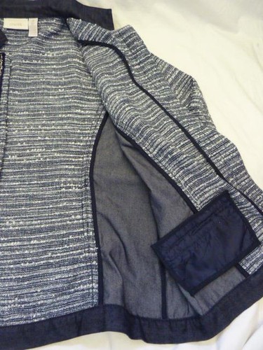 Navy White Embellish Fabric Block Open Front Jacket~3~XL~FEATURED IN CHICOS BOOK - Picture 9 of 11