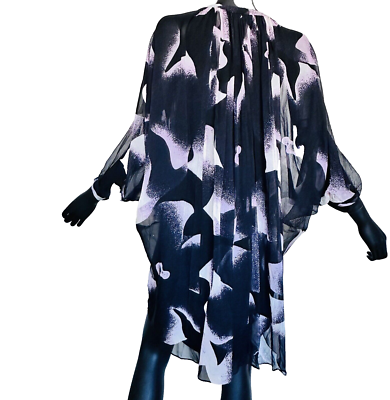 dvf kaftan dress silk chiffon fleurette dress printed black pink dolman  sleeve 2 | eBay