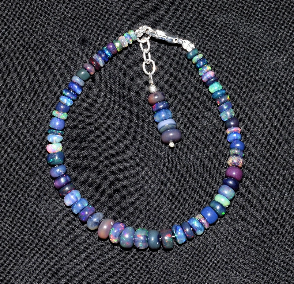 Opal Bracelet Natural Ethiopian Black Opal Gemstone Fire Beads 7.5"Bracelet SP01 - Image 3 of 4