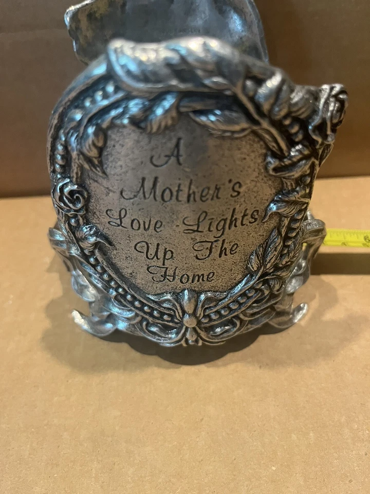 Tarro redondo grande de peltre metálico Carson “A Mothers Love” tarro pilar tarro candelabro 1998 Foto 4 de 4