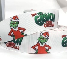 GROSGRAIN RIBBON 5/8", 7/8", 1.5", 3" The Grinch CHRISTMAS Halloween Birthday