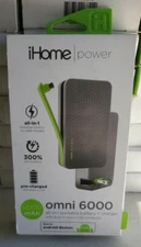 iHome 6,000 mAh omni portable charger - Green / Gray - IH-CT211E - LOT OF 2