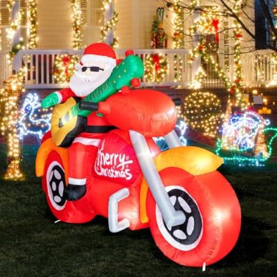 7.0 FT Christmas Inflatable Santa Claus with Motorcycle, Blow up