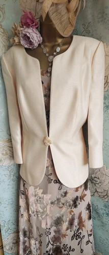 Jacques Vert Dress Jacket Beige Taupe Cream Floral Silk Evening Wedding 18 20 - Picture 5 of 23