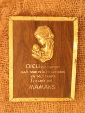 Vintage French Brass Icon, Engraved Virgin Mary Carrying Jesus, Ornate Prayers