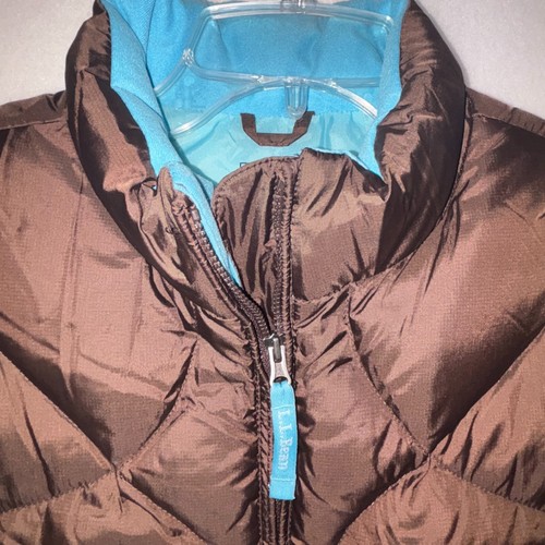 LL BEAN GIRLS XL GOOSE DOWN ZIP UP PUFFER VEST BROWN/TURQUOISE - Picture 2 of 6