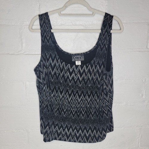 Alex Evenings Women's Size 2X Twinset Tank Top Cardigan Sweater Black Silver - Picture 8 of 9