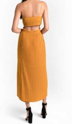 alc sienna pleated dress A.L.C Womens Size 12 Sienna Cut-Out Pleated Dress in Mustard $695