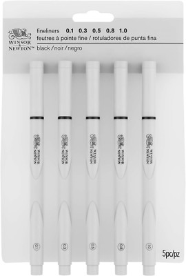 Winsor & Newton Fineliner Fine Point Pen Set, Assorted, Set of 5, Black