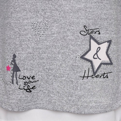 Ladies Printed Grey Mock Layer Top, Shirt, Jumper, Blouse Loose/Baggy Fit - Picture 3 of 4