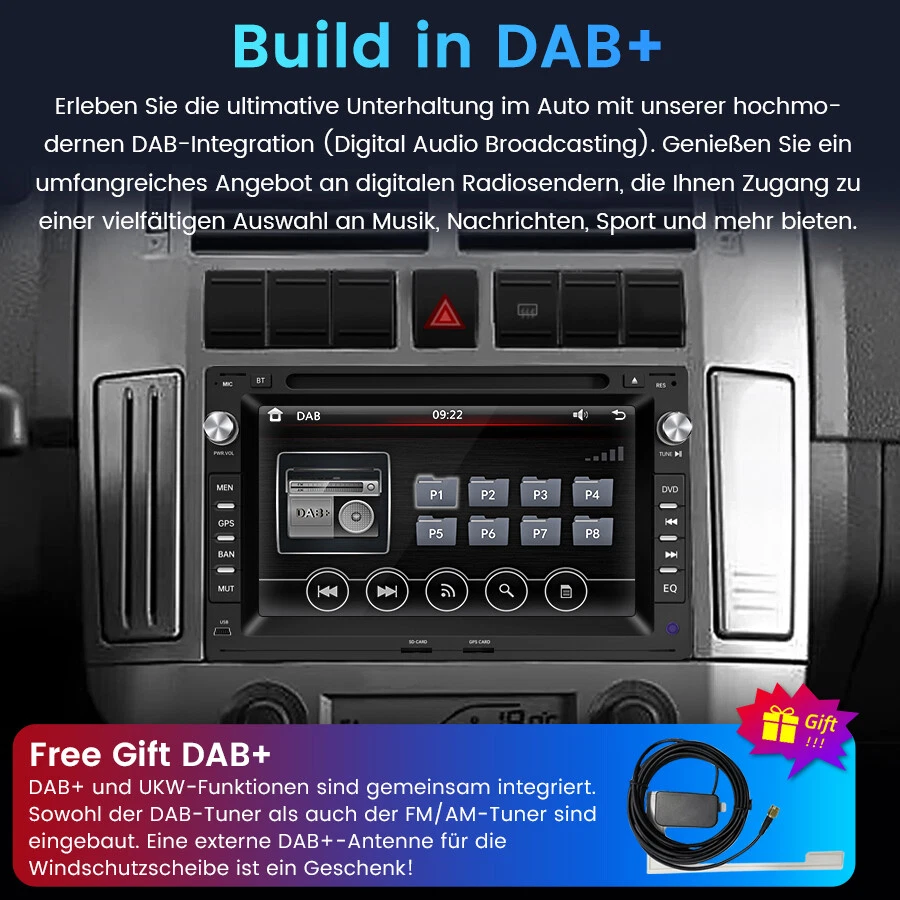 7" Autoradio GPS Nav CD DVD BT DAB+ 2 din Für Passat B5 golf 4 Sharan Bora T4 T5 - Bild 4 von 4