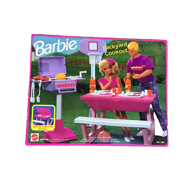 Vintage 1992 Mattel Barbie Backyard Cookout #7567 NIB Table Opens