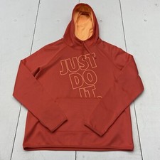 Nike Dri Fit Orange Just Do It Long Sleeve Hoodie Sweatshirt Women Size Medium
