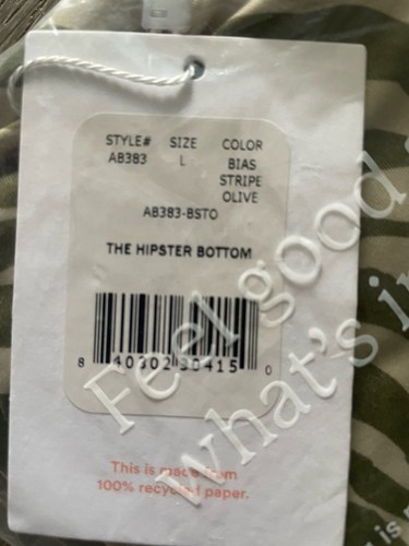 Bas de bikini Andie Swim The Hipster biais rayures olive taille L neuf avec étiquette style AB383 - Photo 5/5
