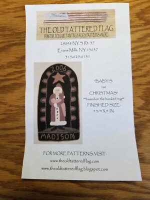 THE OLD TATTERED FLAG PRIMITIVE PUNCH NEEDLE PATTERN ~ ''BABY'S FIRST CHRISTMAS''
