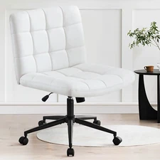 Furniliving Home Office Desk Chair with Wheels,Criss Cross Legged Wide Chair ...