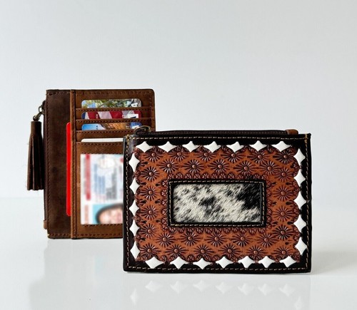 Handcrafted Genuine Leather Card Holder with Western Design - Small Card Wallet - Picture 5 of 16