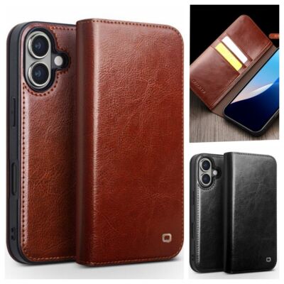 QIALINO Genuine Leather Flip Wallet Case For iPhone 12 13 14 15 16 Air 17e