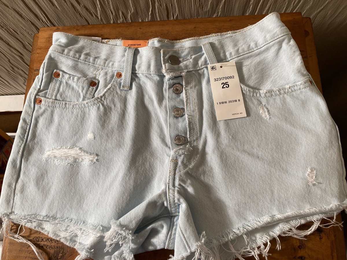 Levis 501 Women's Shorts 25 Original Fit Denim Distress Jean