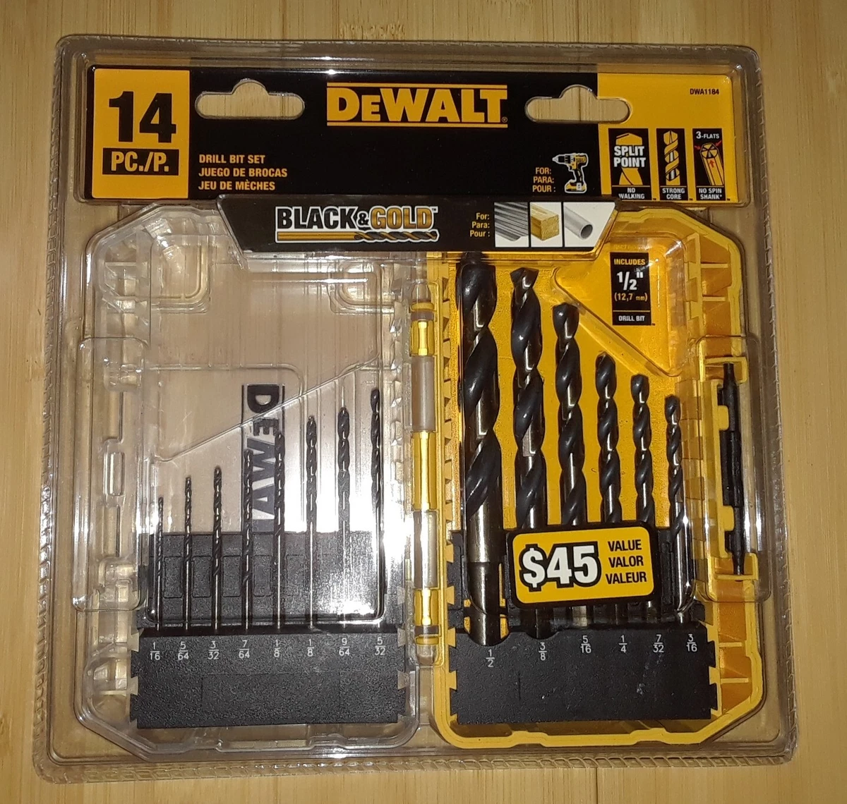 DeWalt 14 Piece Black and Gold DRILL BIT SET Model DWA1184