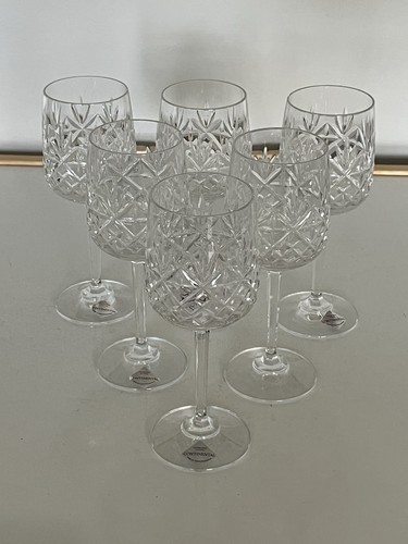 SET OF 6 EDINBURGH CRYSTAL CONTINENTAL STEM WINE GLASSES "NESS PATTERN" - Picture 2 of 8