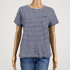 Vineyard Vines Breton Stripe Cotton T-shirt XS Navy Blue White Boxy Loose Fit