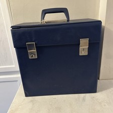 Vintage Blue Vinyl Record Storage Carry Case Box with Keys Holds LPs 12" Albums