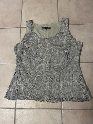 355 Spencer Alexis Women s Light Green Sleeveless Metallic Lace Crop Top XL